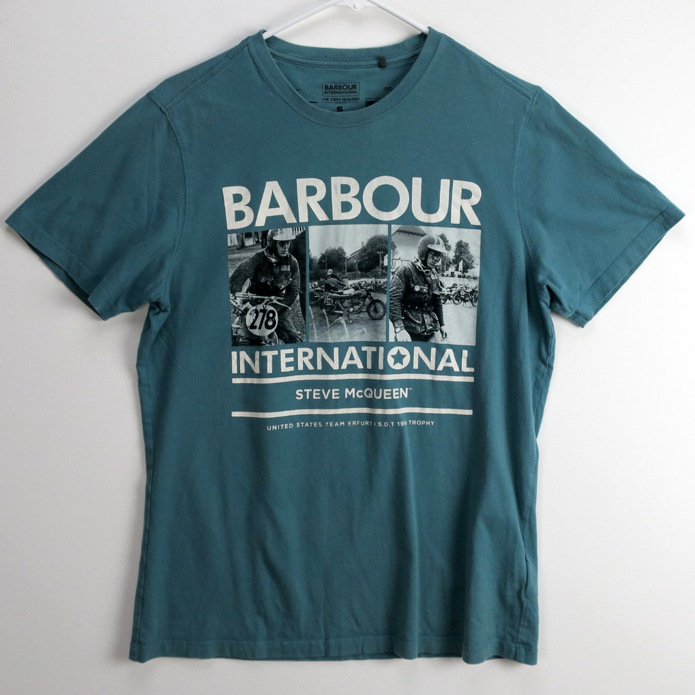 Steve McQueen Barbour International Motorcycle Racing T Shirt Mens Small ISDT 19